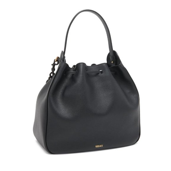 Versace La Medusa Leather Drawstring Shoulder Bag Black - Picture 6 of 14